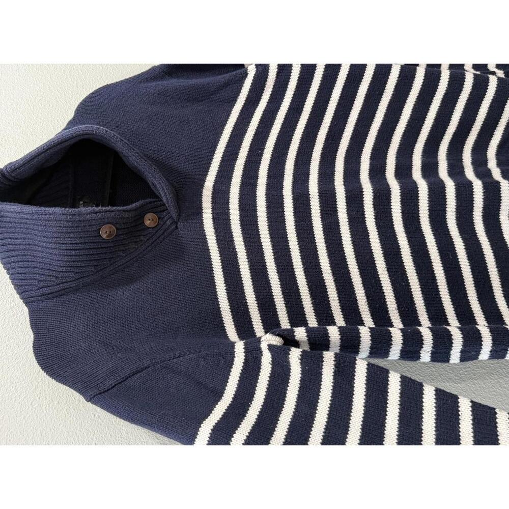 J. Crew 100% Cotton shawl-collar sweater in stripe; Navy & Blue, Men's Medium - Picture 3 of 6